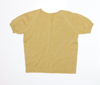 Back view of Preworn women’s yellow knit jumper, size UK 8