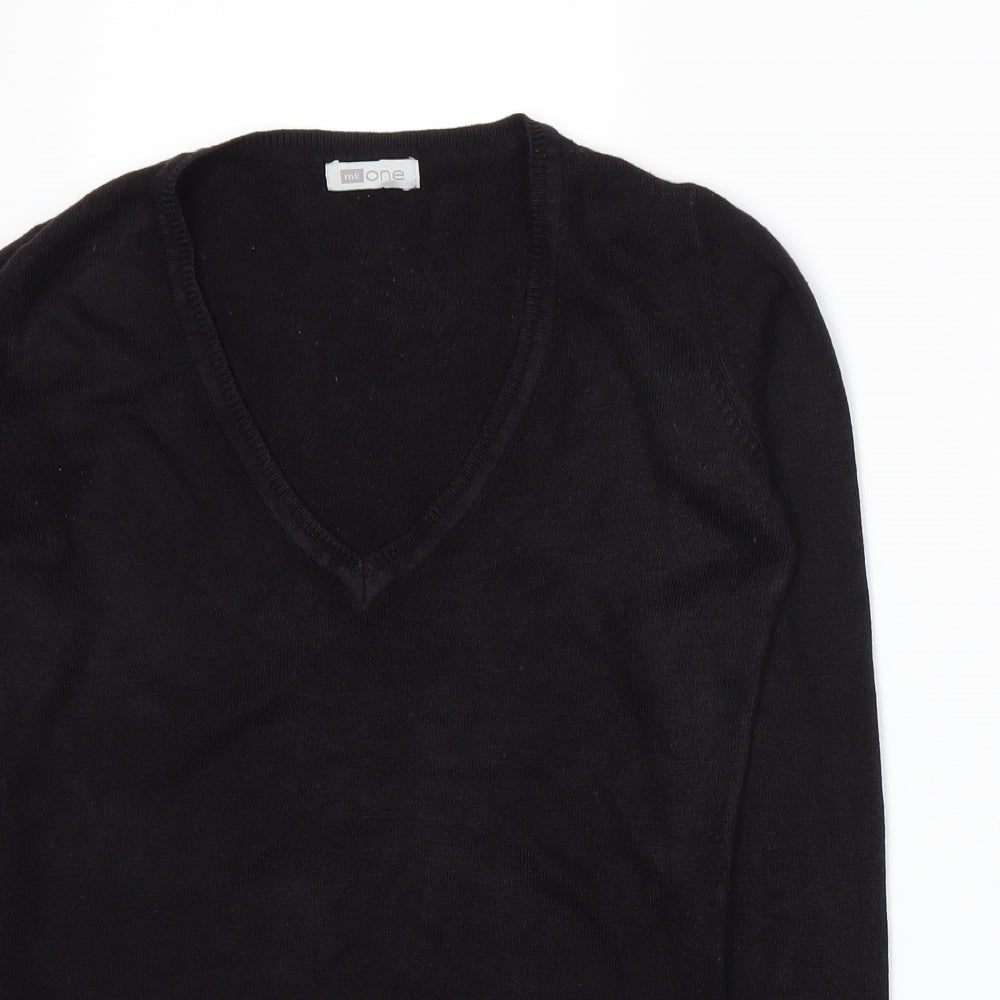 Close-up detail of MK One women’s black knit jumper, size S