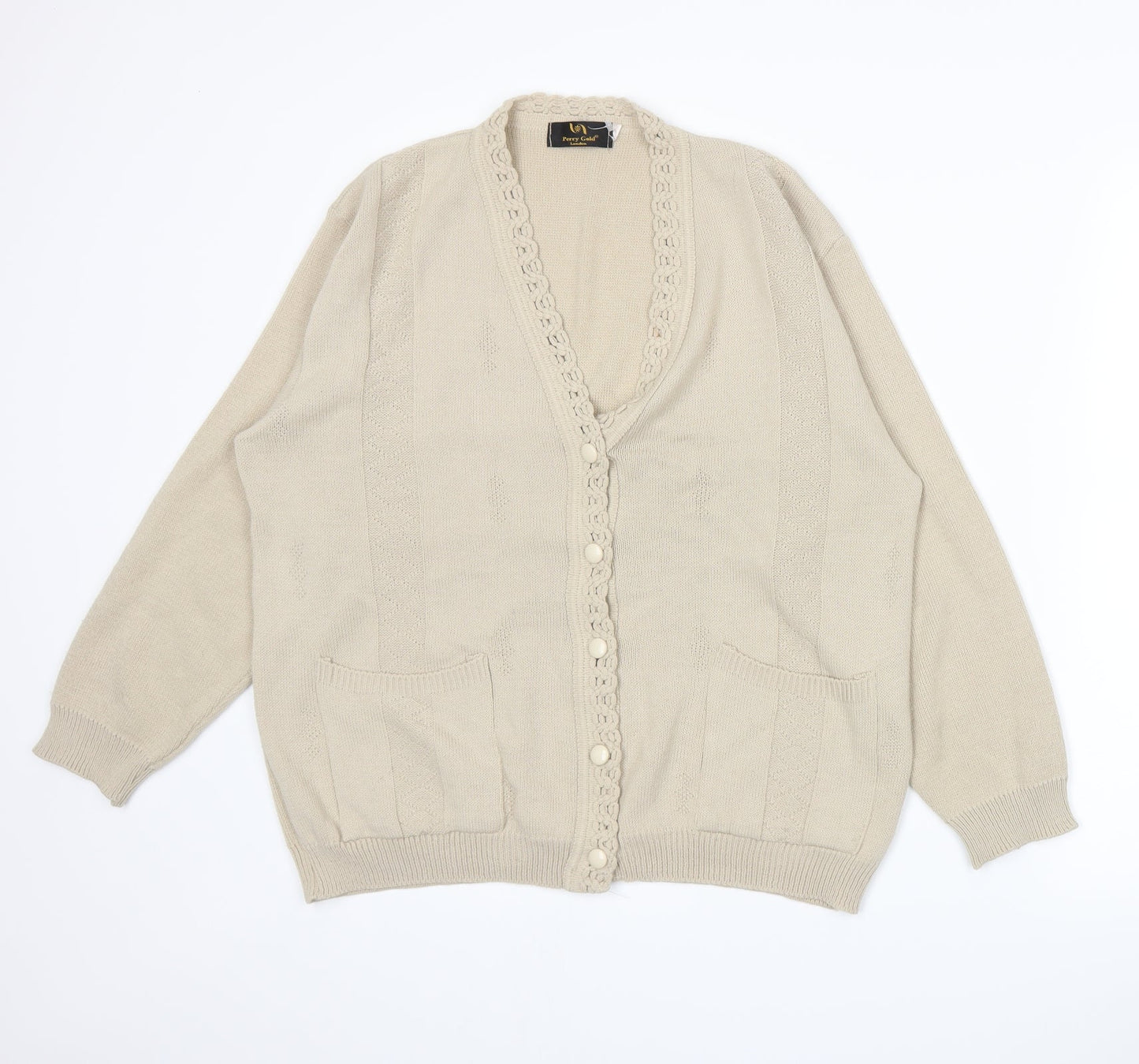 Perry Gold Womens Beige  Knit Cardigan Jumper Size XL
