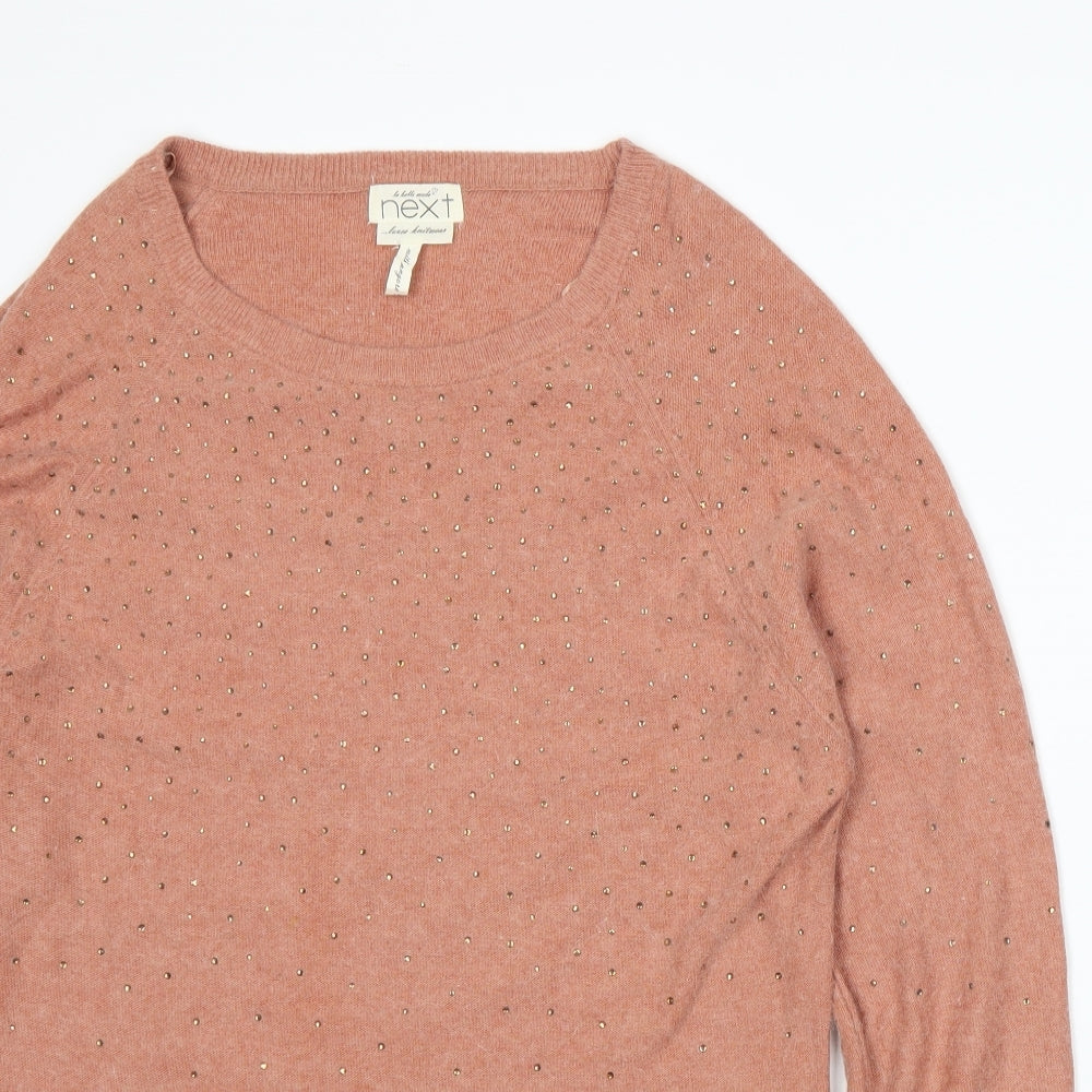 Close-up detail of Next women’s orange knit jumper, size UK 10