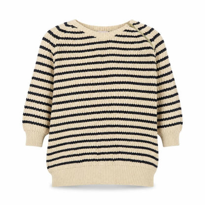 Front view of River Island women’s beige striped knit jumper, size UK 6