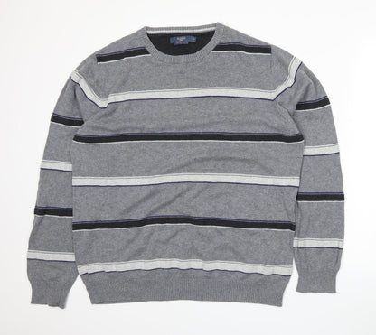 Atlantic Bay Mens Grey Striped Knit Pullover Jumper Size XL