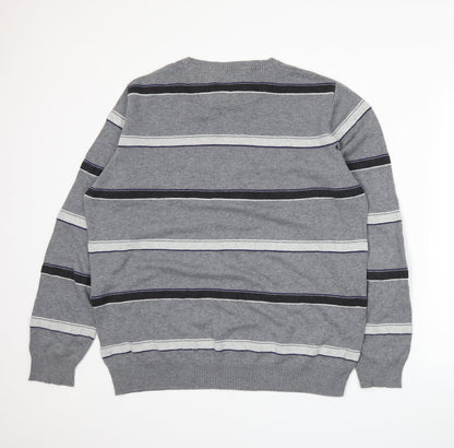 Atlantic Bay Mens Grey Striped Knit Pullover Jumper Size XL