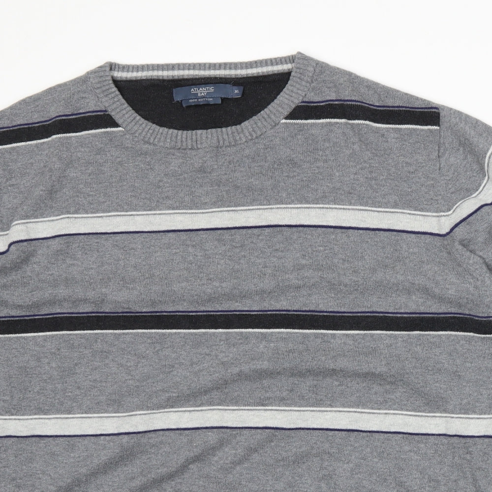 Atlantic Bay Mens Grey Striped Knit Pullover Jumper Size XL