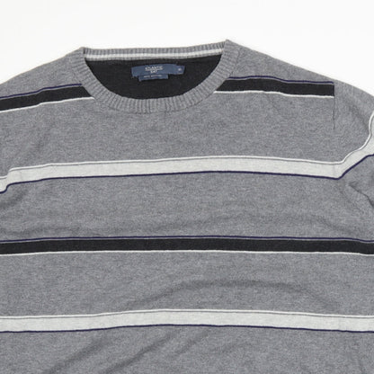 Atlantic Bay Mens Grey Striped Knit Pullover Jumper Size XL