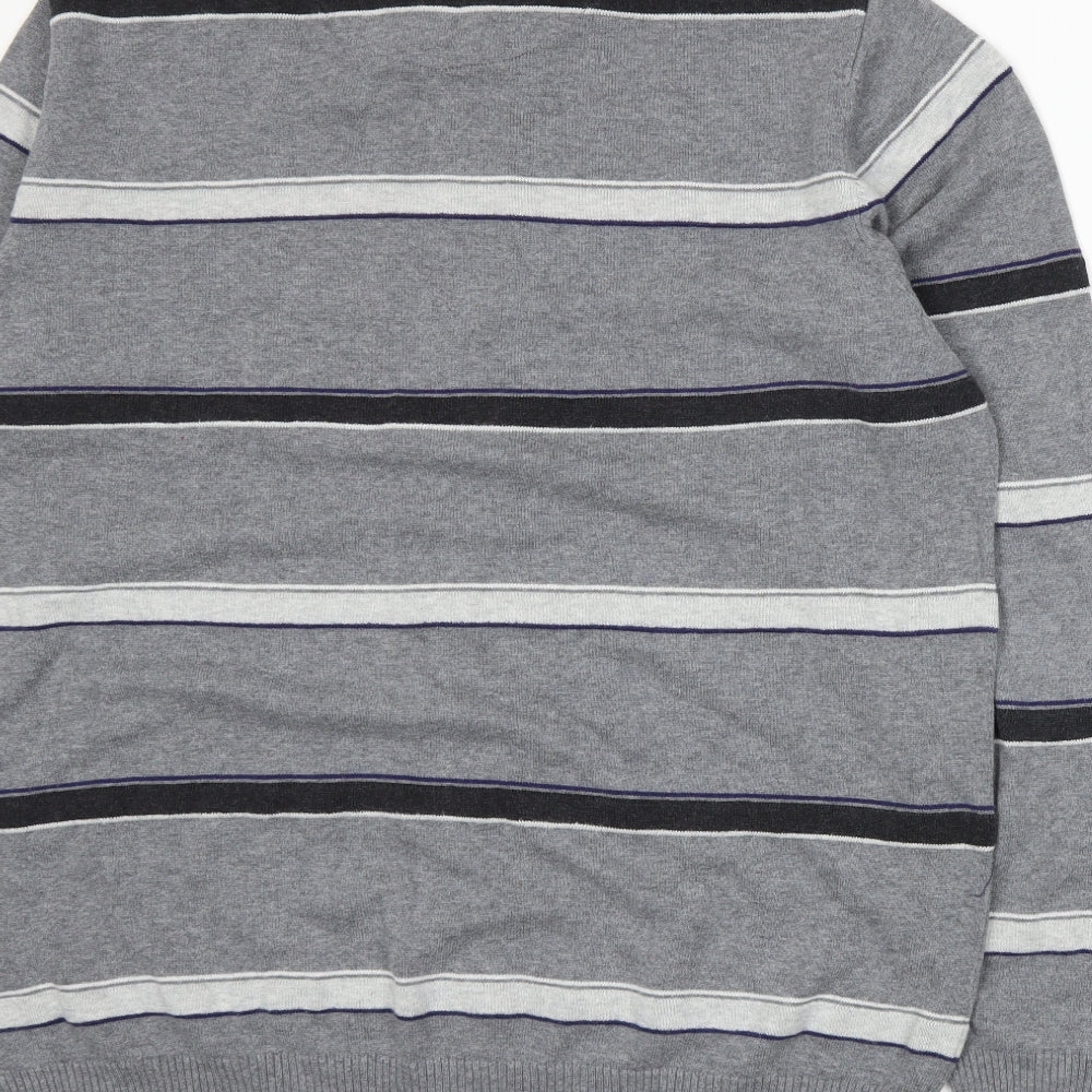 Atlantic Bay Mens Grey Striped Knit Pullover Jumper Size XL