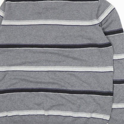 Atlantic Bay Mens Grey Striped Knit Pullover Jumper Size XL