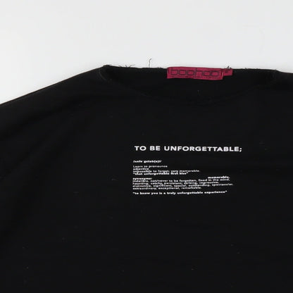 Close-up detail of Boohoo women’s black jumper, size UK 8