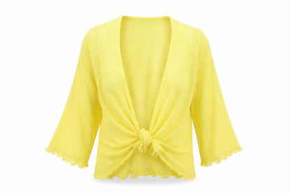Front view of Simply Stockshop women’s yellow cape jumper, size M