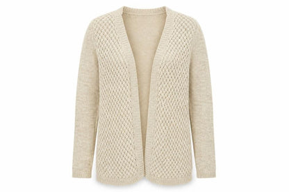 Front view of LUXE women’s blue knit cardigan jumper, size L