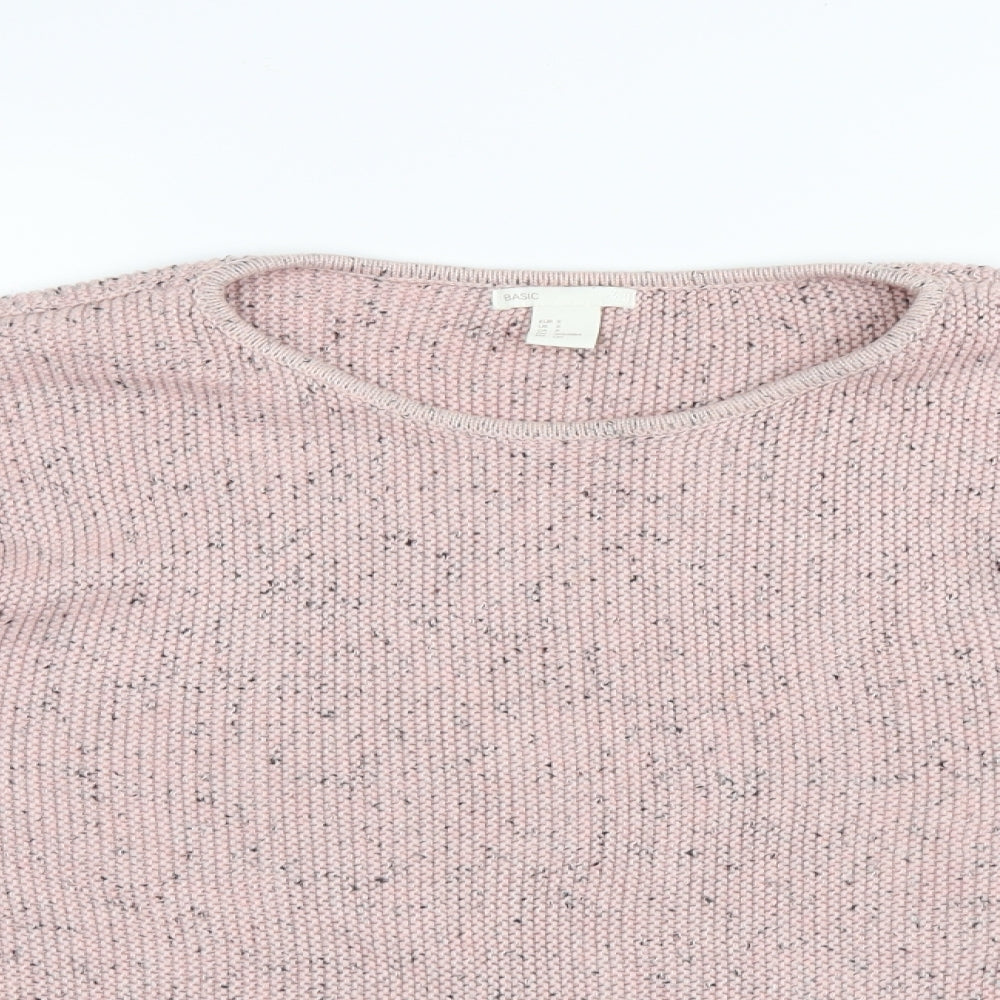 Close-up detail of H&M women’s pink knit jumper, size UK 6