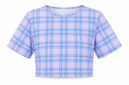 Boohoo Womens Purple Check  Cropped T-Shirt Size 14