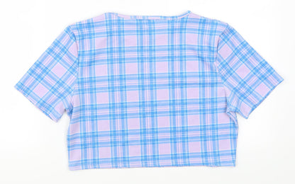 Boohoo Womens Purple Check  Cropped T-Shirt Size 14