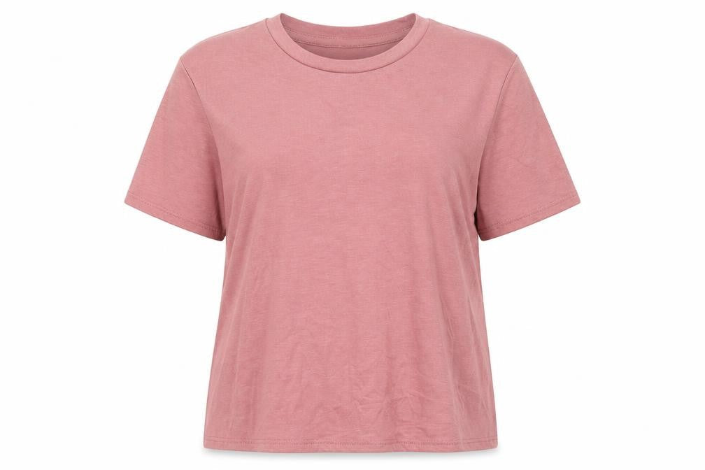 Front view of Bella + Canvas women’s pink basic t-shirt, size M