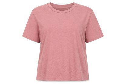 Front view of Bella + Canvas women’s pink basic t-shirt, size M