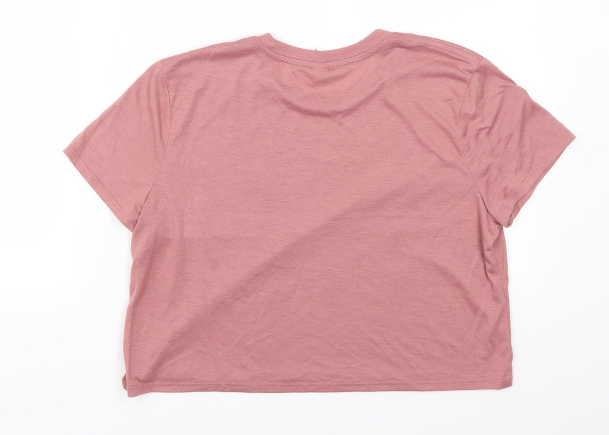 Back view of Bella + Canvas women’s pink basic t-shirt, size M
