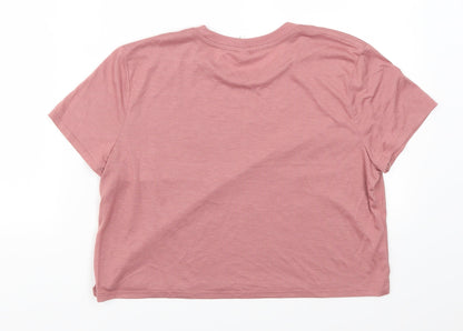 Back view of Bella + Canvas women’s pink basic t-shirt, size M