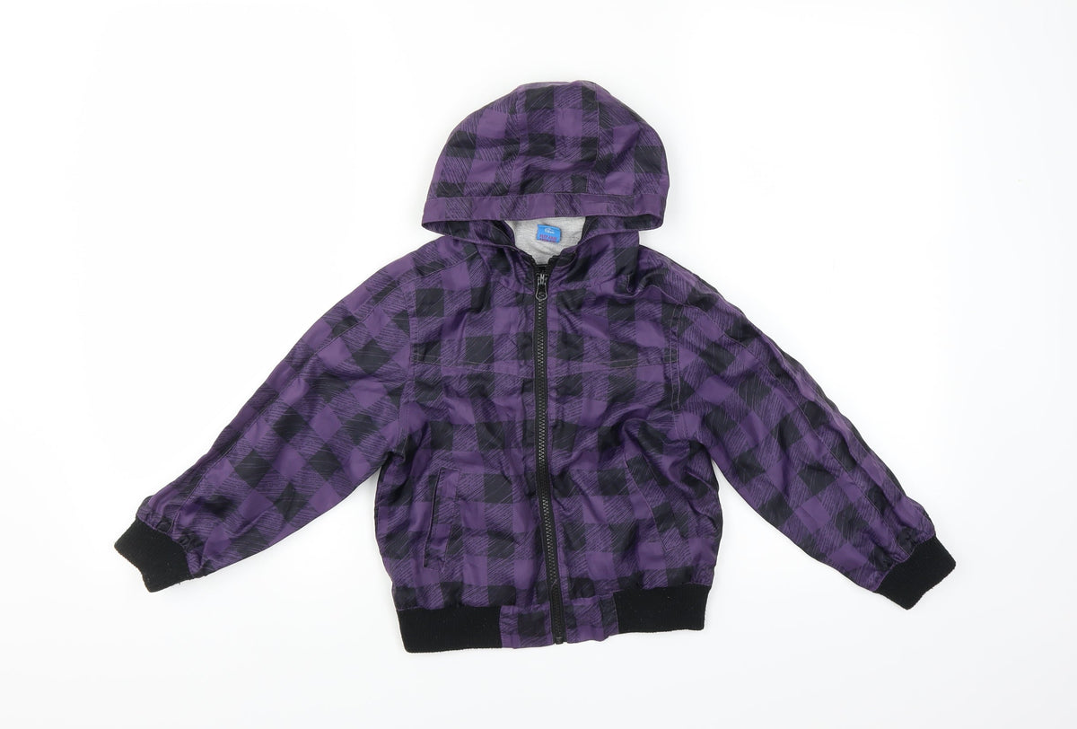 Front view of Adams boys’ purple check jacket, size 5, years