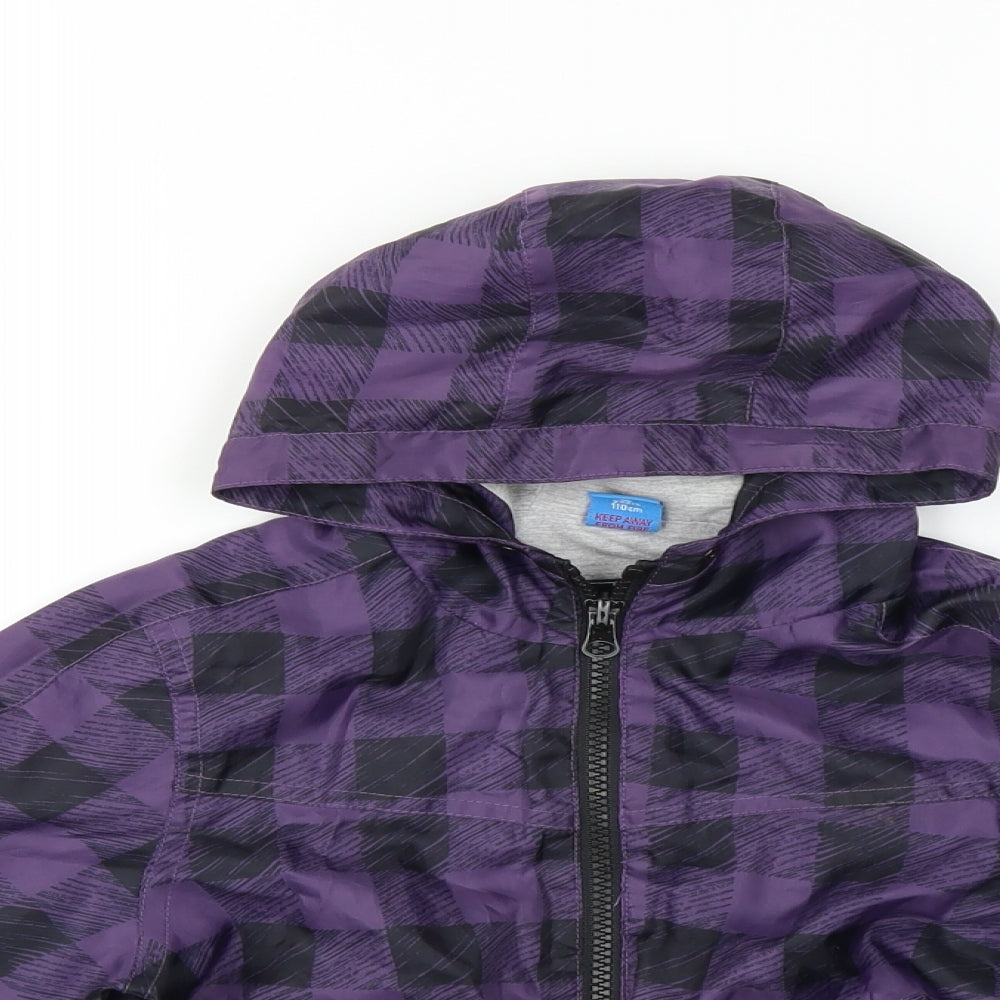 Close-up detail of Adams boys’ purple check jacket, size 5, years
