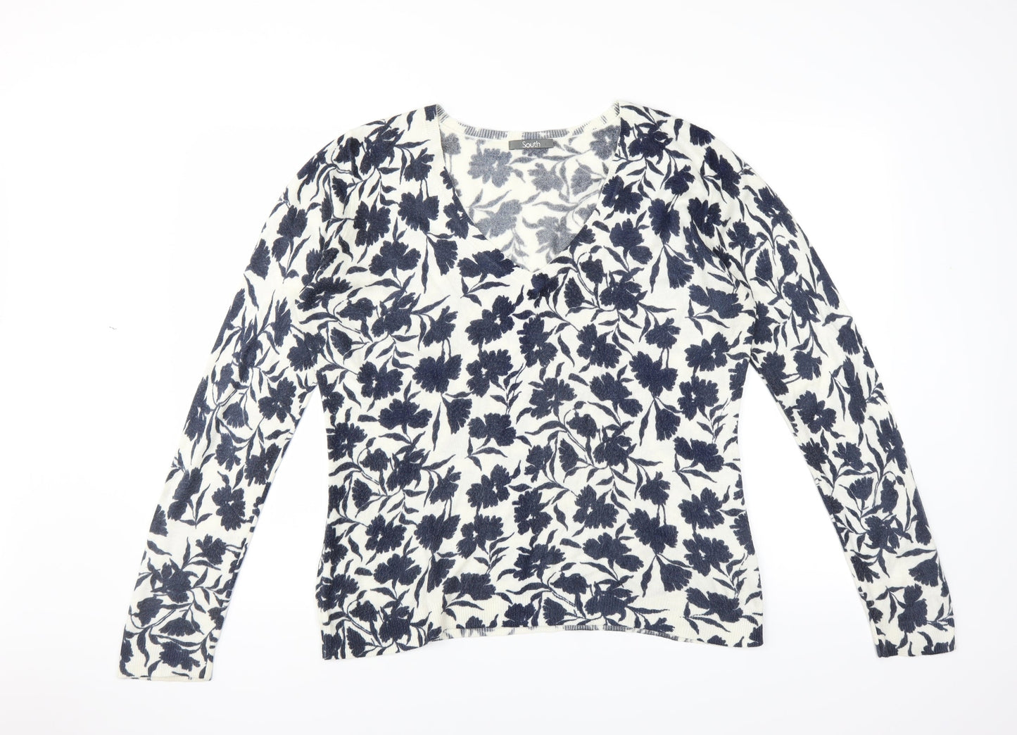 South Womens Blue Floral  Pullover Jumper Size 14