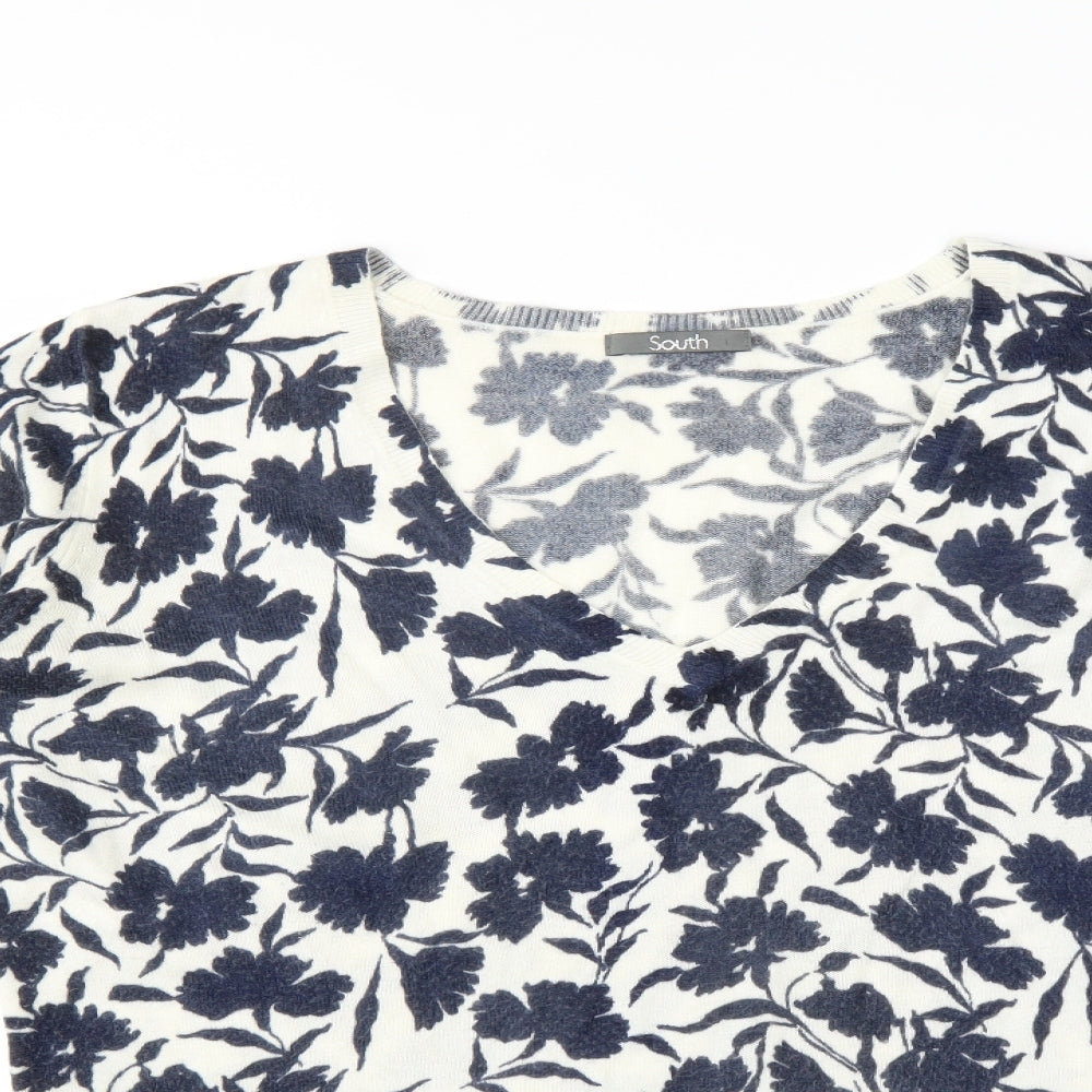 South Womens Blue Floral  Pullover Jumper Size 14