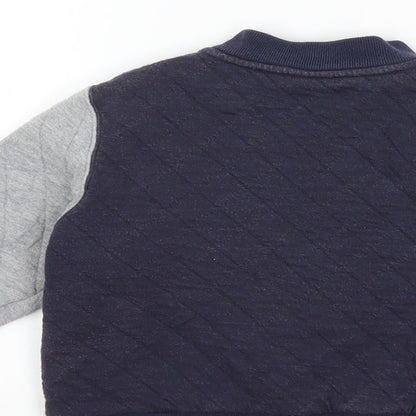 Brand and care label for Preworn boys’ blue jacket, size 3, years
