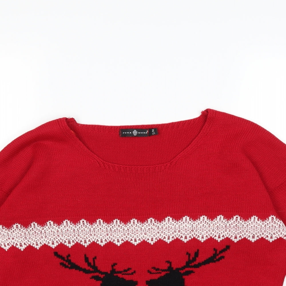 Close-up detail of Preworn women’s red knit jumper, size S