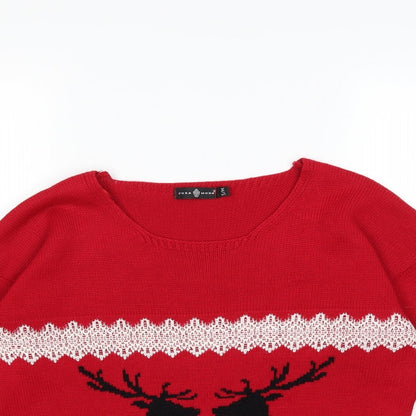 Close-up detail of Preworn women’s red knit jumper, size S