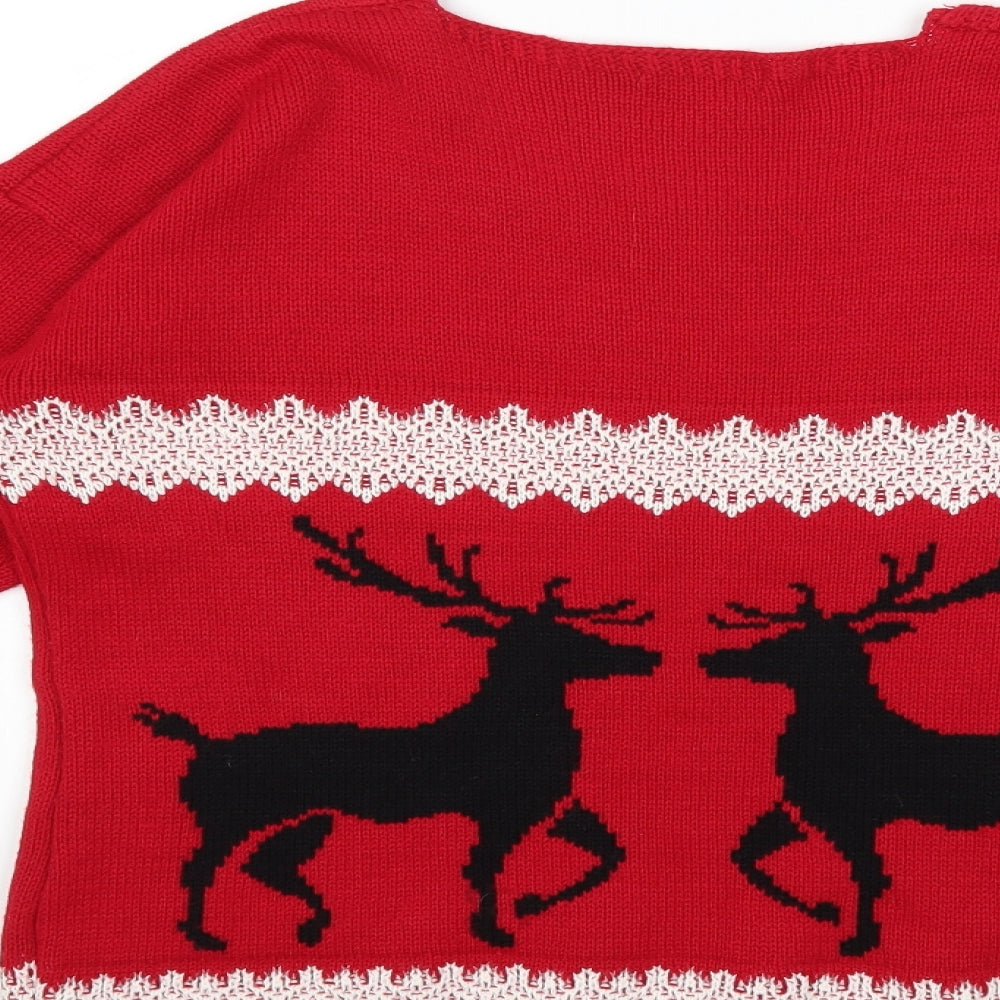 Brand and care label for Preworn women’s red knit jumper, size S