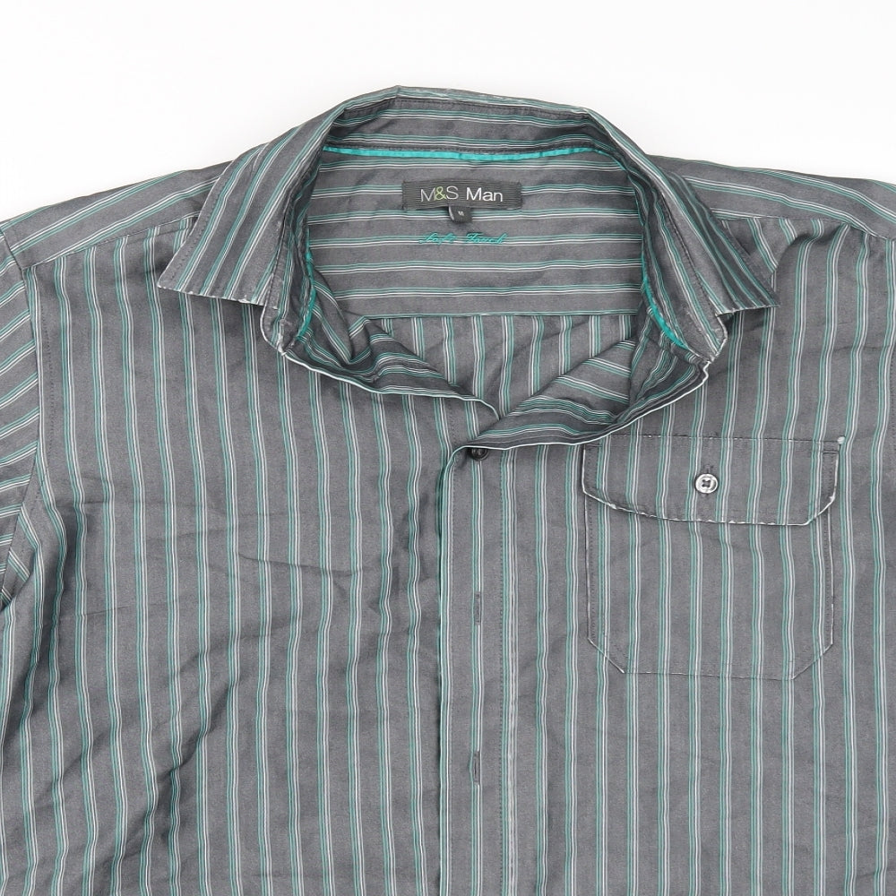 Mens UK Size M Marks and Spencer Grey  Button-Up Short Sleeve Casual Shirt