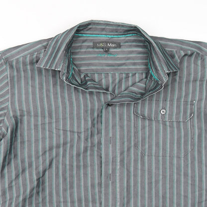 Mens UK Size M Marks and Spencer Grey  Button-Up Short Sleeve Casual Shirt