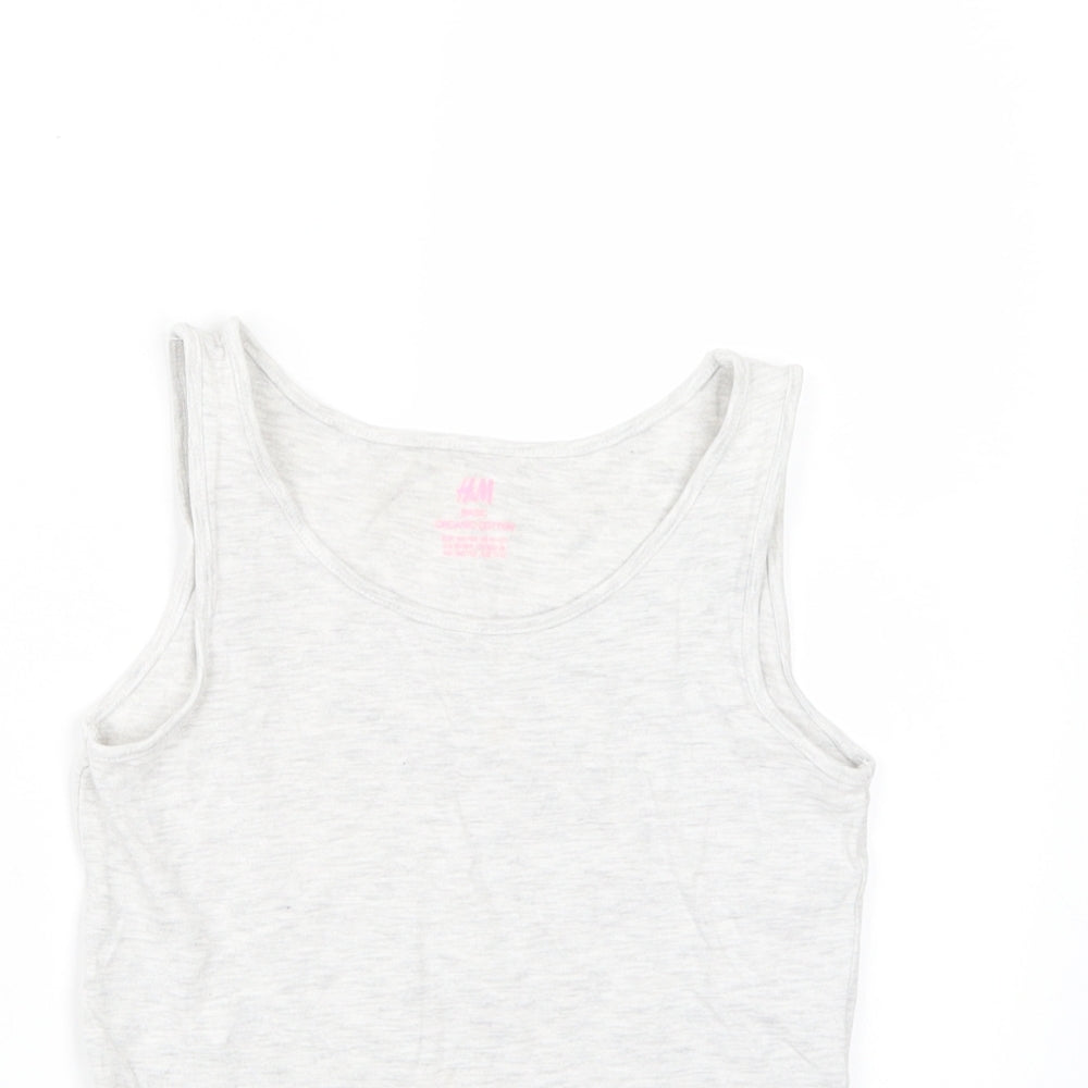 Close-up detail of H&M girls’ grey basic tank, size 11, years