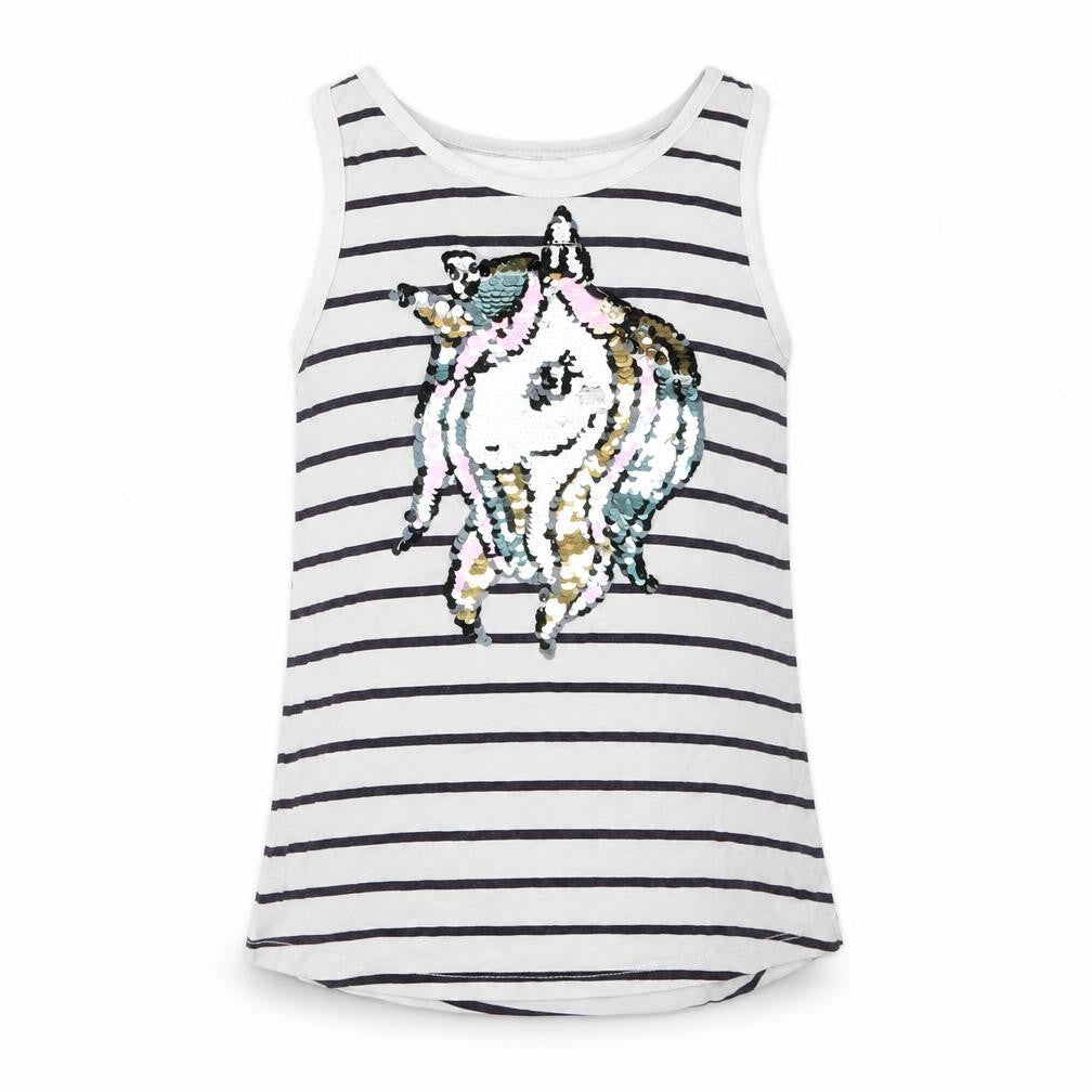 Front view of H&M girls’ white striped basic tank, size 5, years