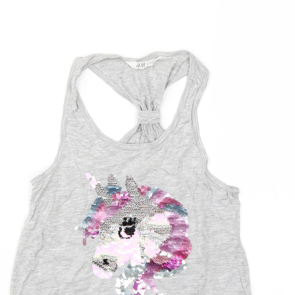 H&M Girls Grey Batik  Basic Tank Size 9 Years