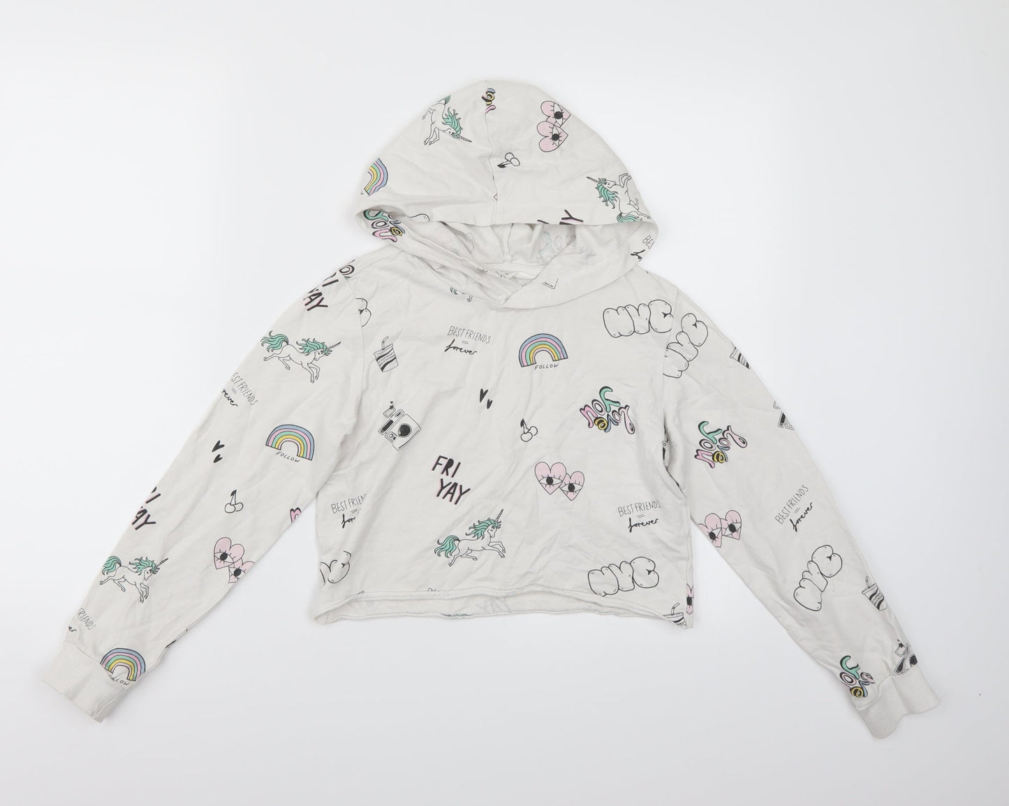 H&M Girls White   Pullover Hoodie Size 11 Years