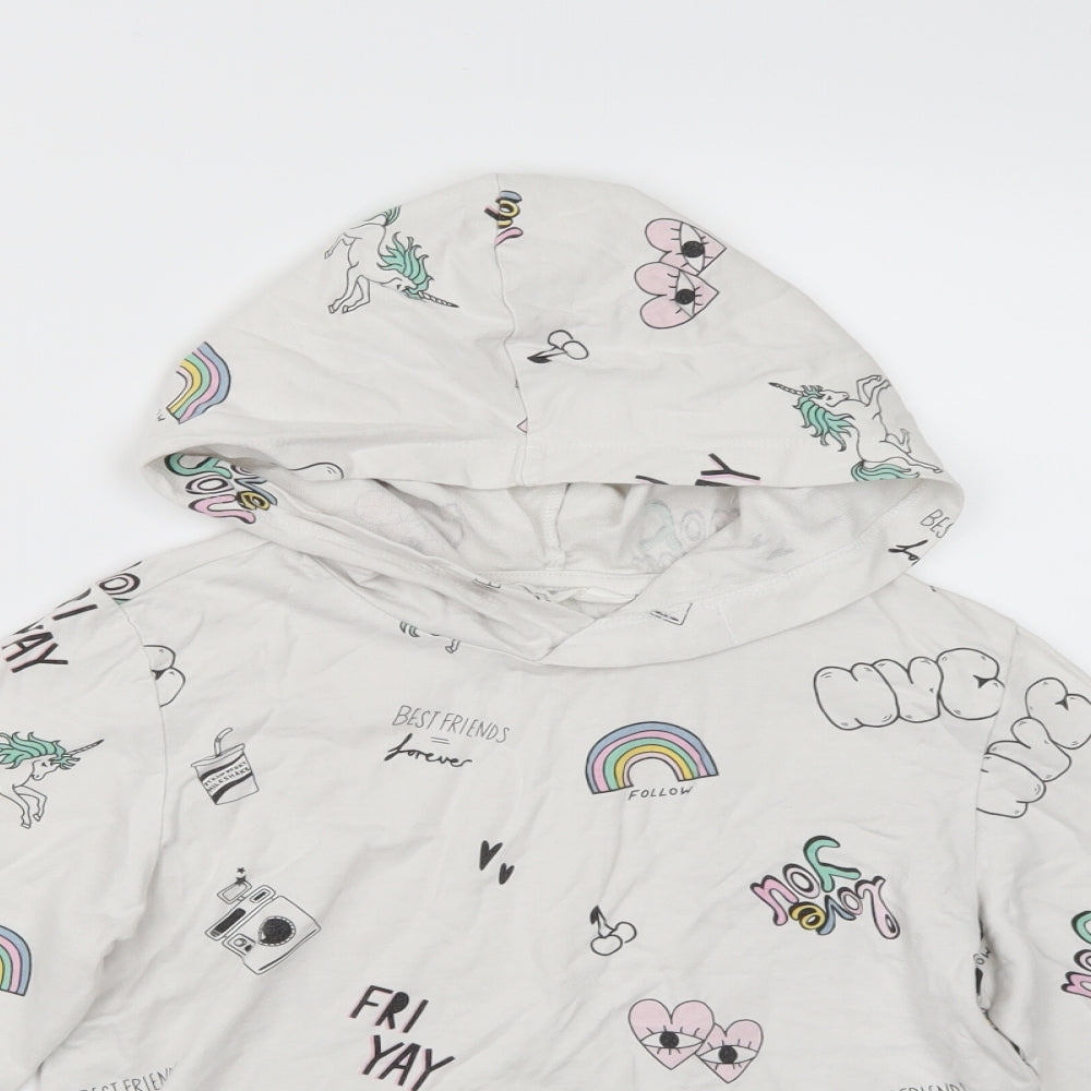 H&M Girls White   Pullover Hoodie Size 11 Years