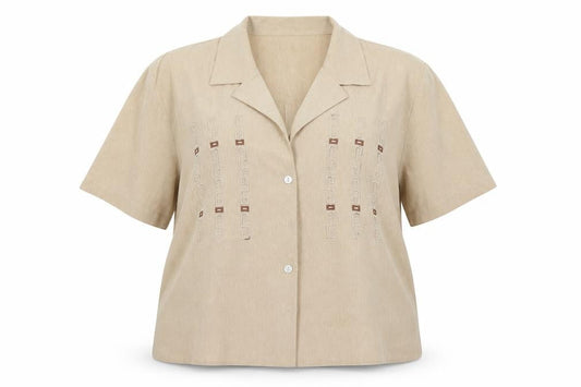 Front view of Berkeley women’s beige basic button-up, size UK 20