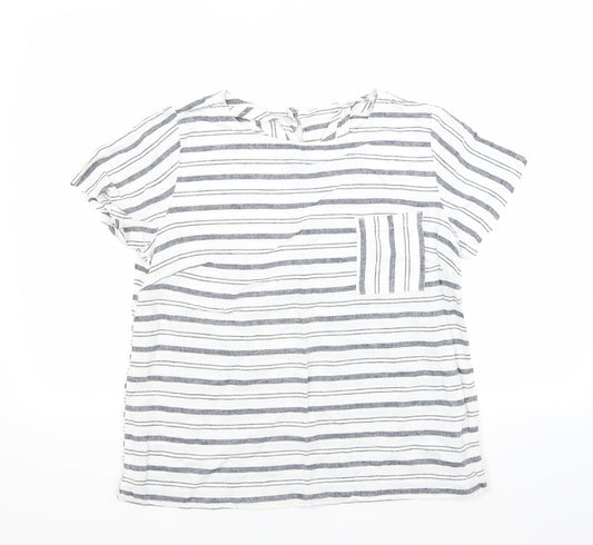 Nutmeg Womens White Striped  Basic T-Shirt Size 12