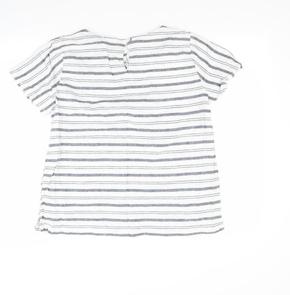 Nutmeg Womens White Striped  Basic T-Shirt Size 12