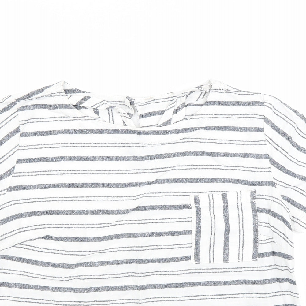 Nutmeg Womens White Striped  Basic T-Shirt Size 12