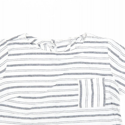 Nutmeg Womens White Striped  Basic T-Shirt Size 12