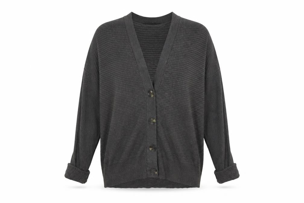 Front view of F&F women’s grey cardigan jumper, size XS
