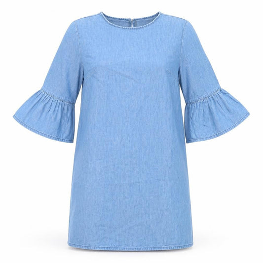 Front view of Denim & Co. women’s blue denim a-line, size UK 6