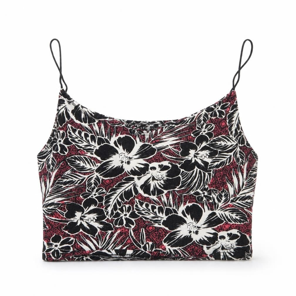 Front view of New Look women’s black floral jersey camisole tank, size UK 10