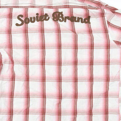 Soviet Mens White Check   Button-Up Size L