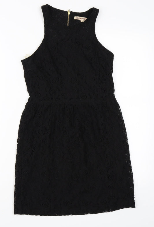 Glamourous Womens Black   Skater Dress  Size 8