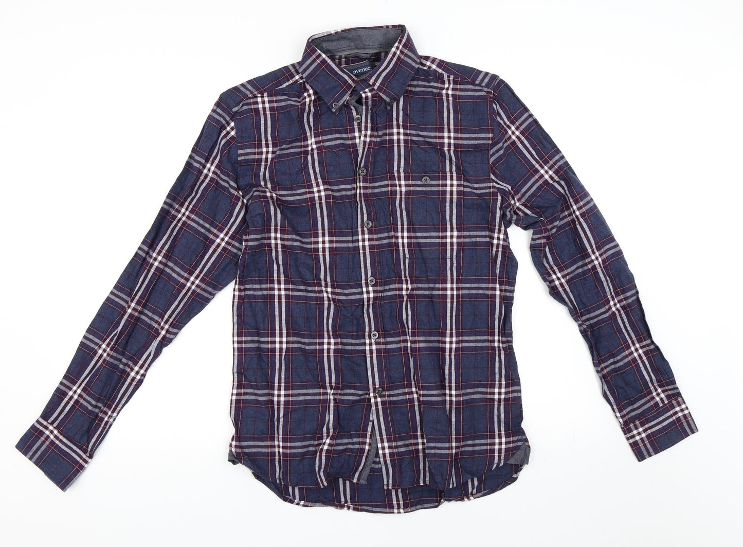 Avenue Mens Blue Check   Button-Up Size S