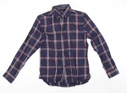 Avenue Mens Blue Check   Button-Up Size S