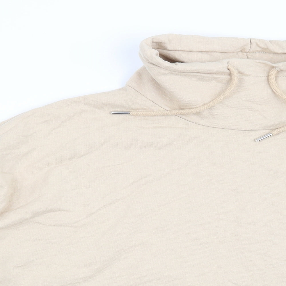 Close-up detail of New Look women’s beige pullover sweatshirt, size M