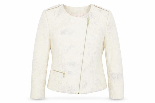 Front view of Definitions women’s beige geometric jacket blazer, size UK 16